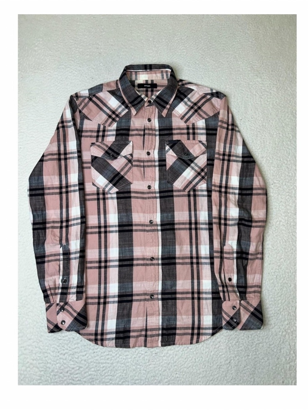 Diesel Men's Pink, Black & White Plaid Button-Down Shirt